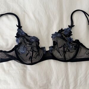 La Perla Black and Blue Floral Lace Bra